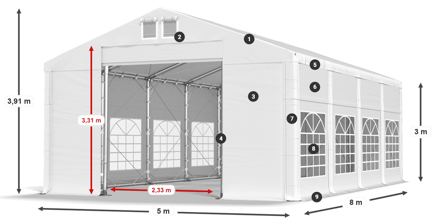 Streha: MS 580 PVC Stene: FR 620 PVC 3 m legenda