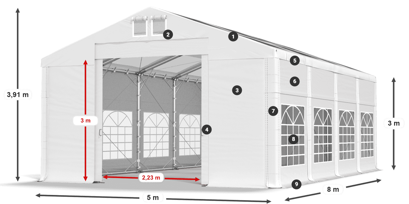 Streha: MS T 580 PVC Stene: FR 620 PVC 3 m legenda