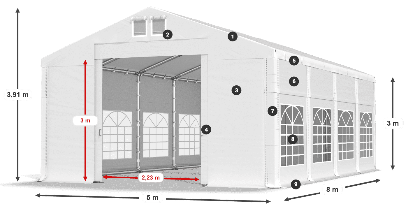 Streha: MS 580 PVC Stene: FR 620 PVC 3 m legenda