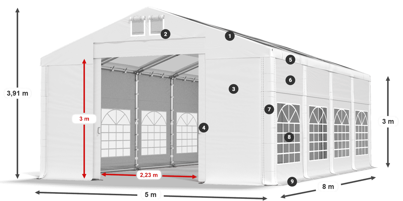 Streha: MS T 580 PVC Stene: FR 620 PVC 3 m legenda