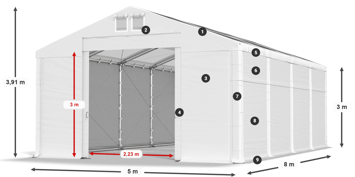 Streha: MS T 580 PVC Stene: FR 620 PVC 3 m legenda