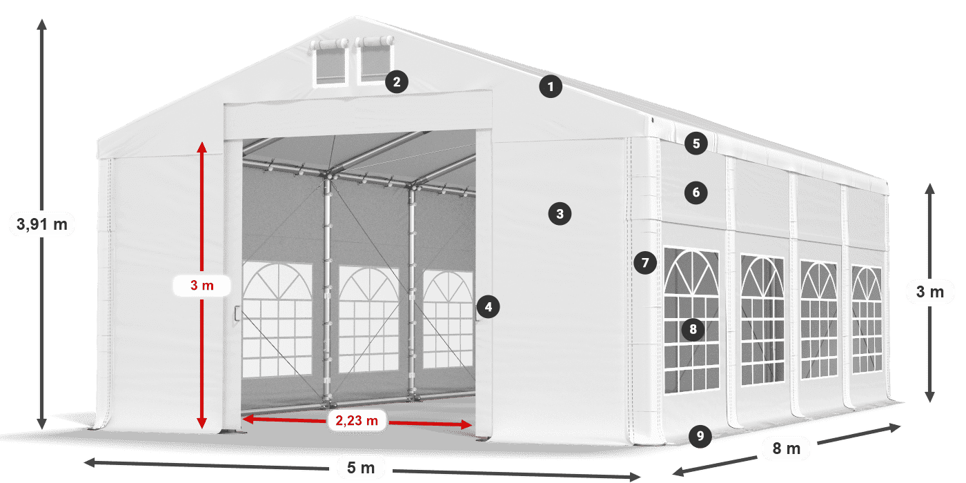 Streha: MS 580 PVC Stene: FR 620 PVC 3 m legenda