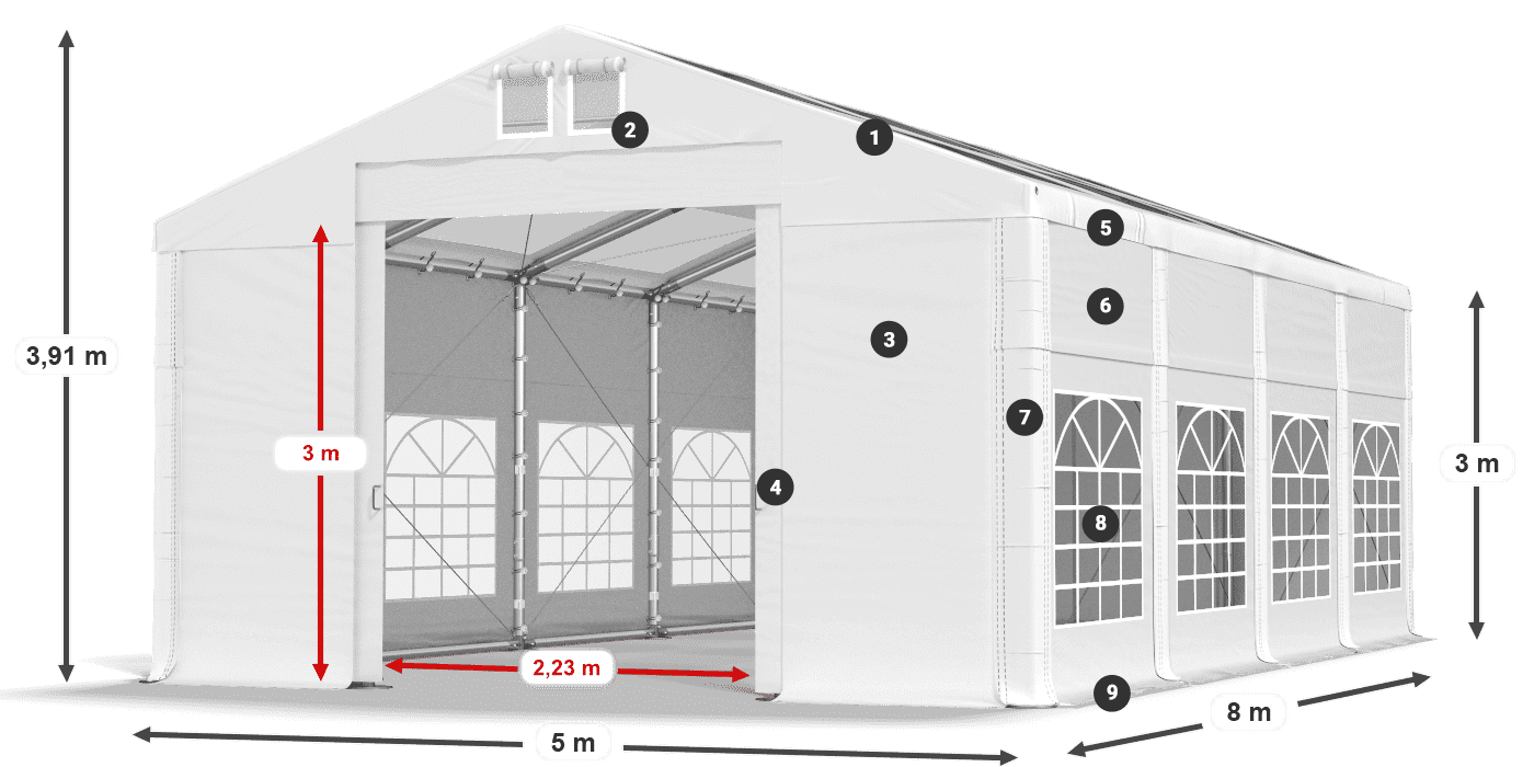 Streha: MS T 580 PVC Stene: FR 620 PVC 3 m legenda