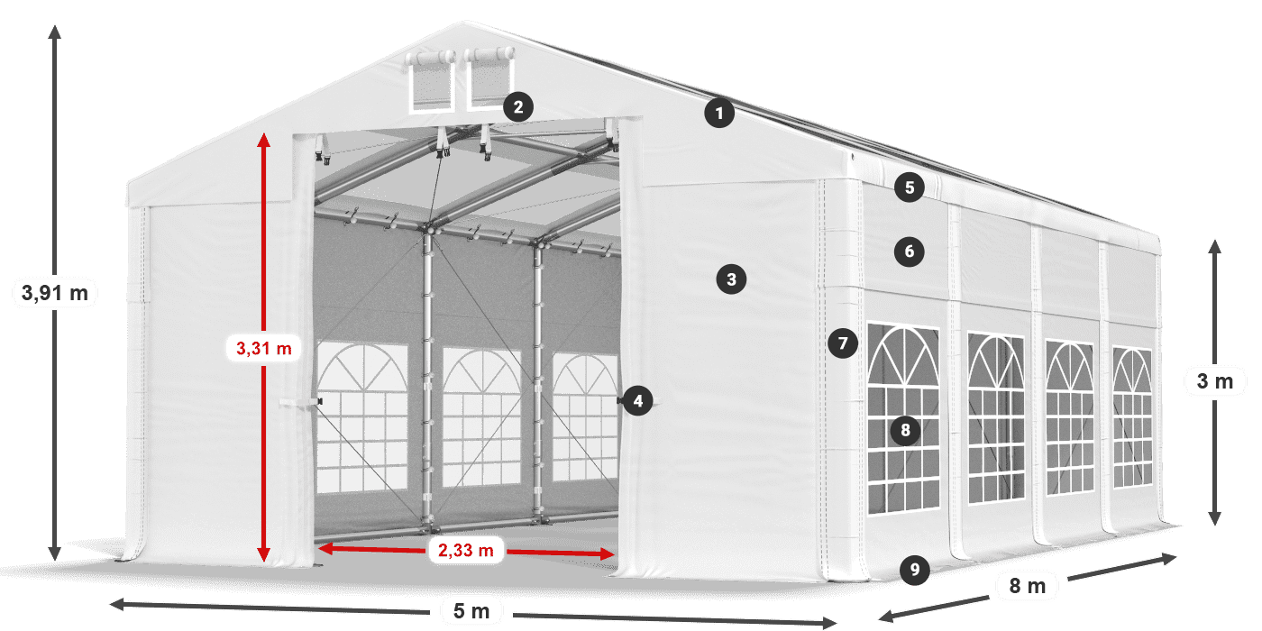 Streha: MS T 580 PVC Stene: FR 620 PVC 3 m legenda