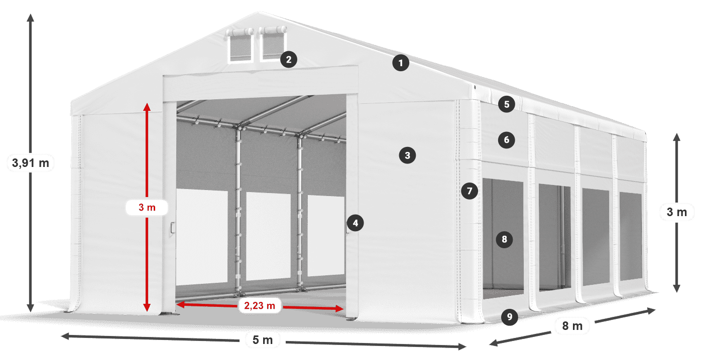 Streha: MS 580 PVC Stene: MS 580 PVC 3 m legenda