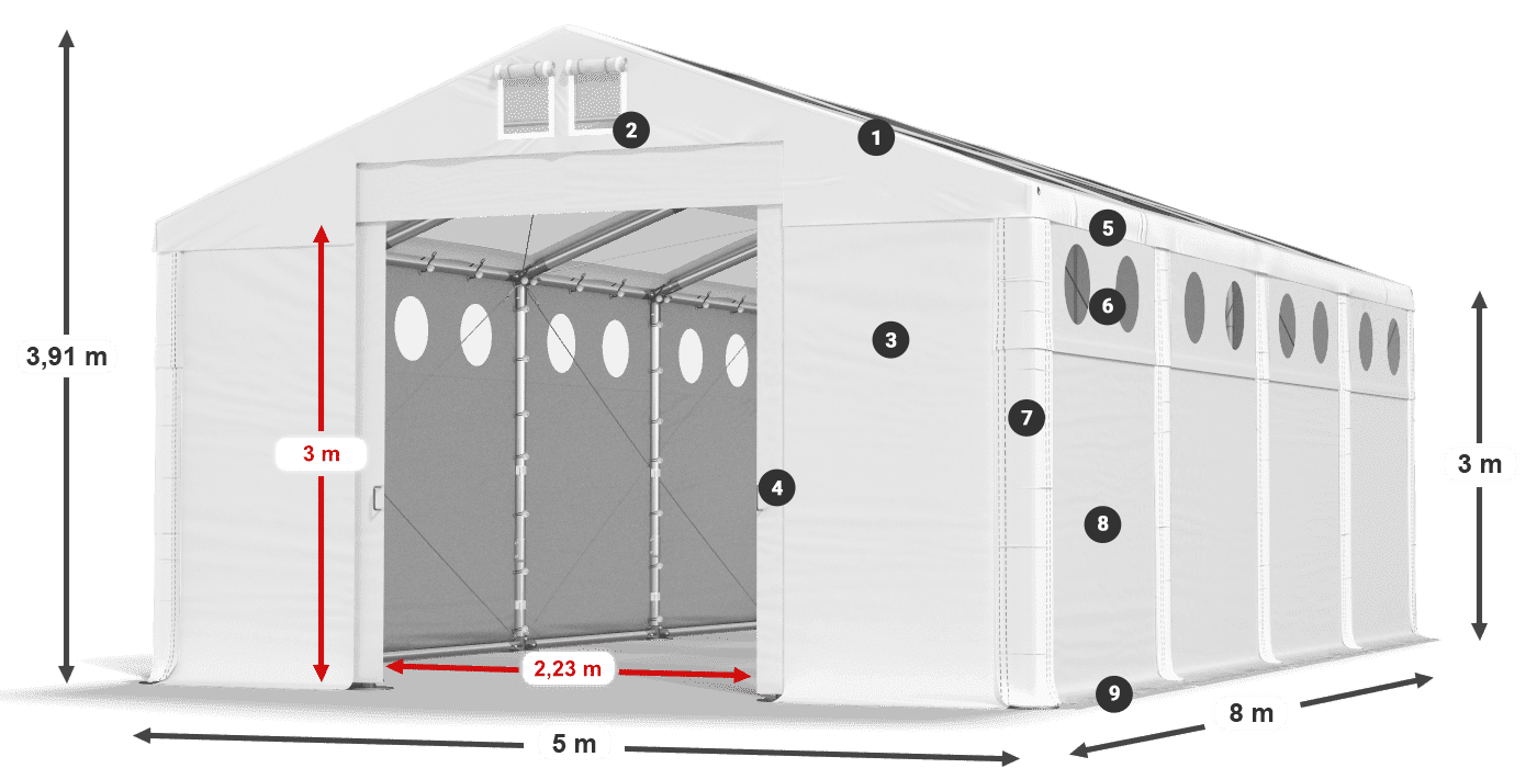 Streha: MS T 580 PVC Stene: MS O 580 PVC 3 m legenda