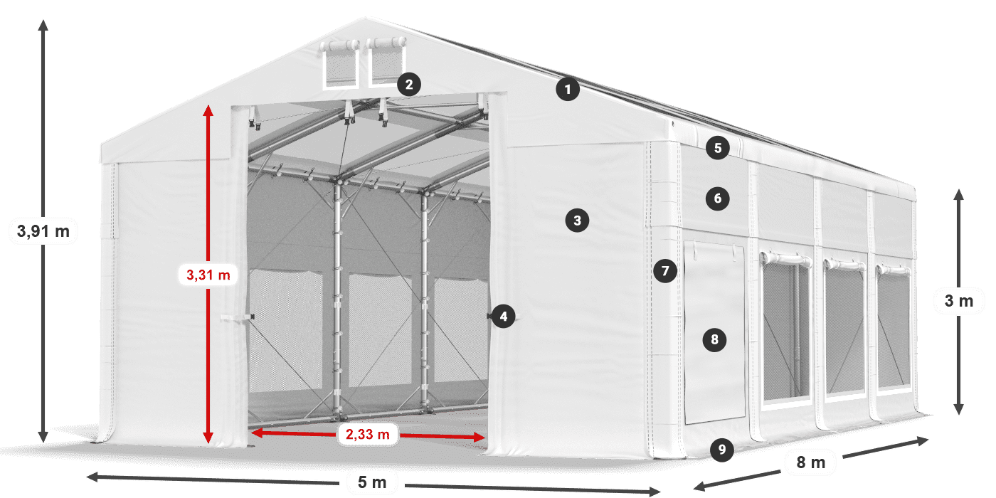 Streha: MS T 580 PVC Stene: SD M 500 PVC 3 m legenda