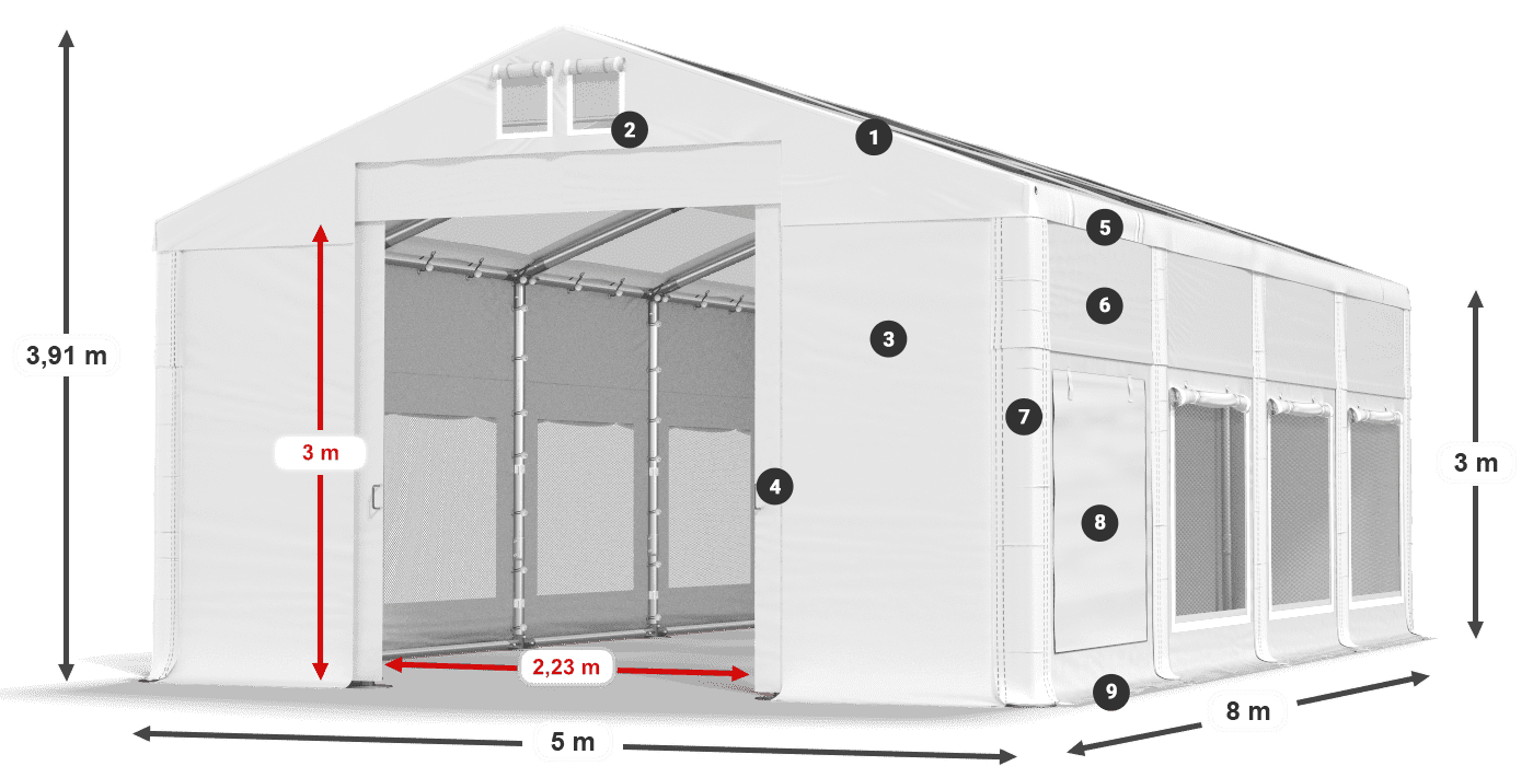 Streha: MS T 580 PVC Stene: SD M 500 PVC 3 m legenda