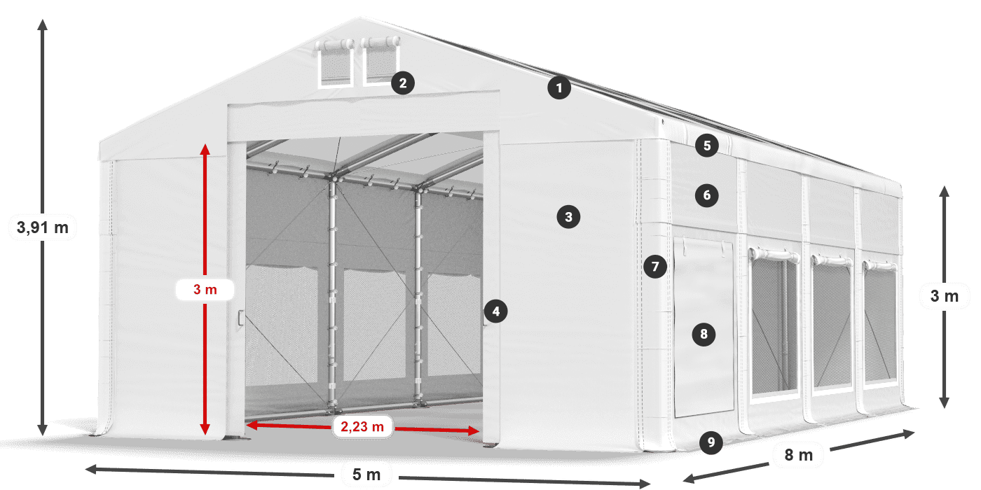 Streha: MS T 580 PVC Stene: SD M 500 PVC 3 m legenda
