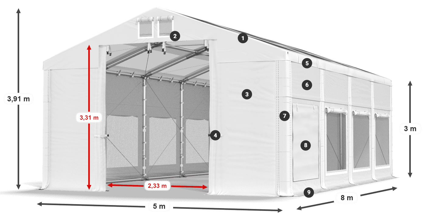 Streha: MS T 580 PVC Stene: SD M 500 PVC 3 m legenda