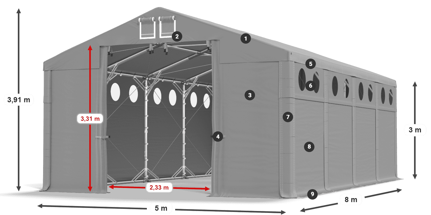Streha: SD 560 PVC Stene: MS O 580 PVC Legenda 3m