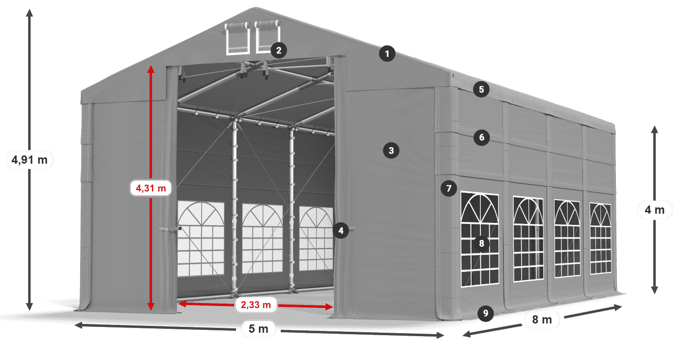 Streha: FR 620 PVC Stene: SD 500 PVC 4 m legenda