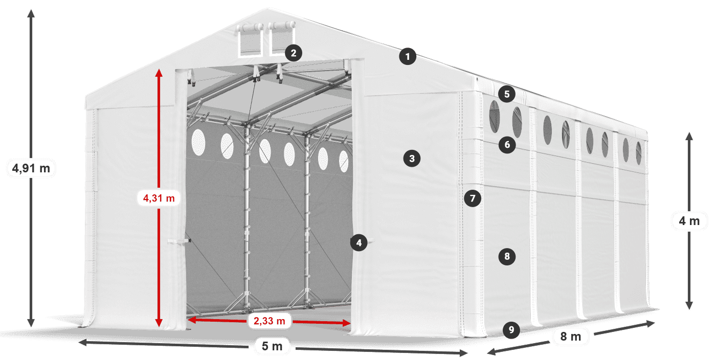 Streha: MS T 580 PVC Stene: FR O 620 PVC 4 m legenda