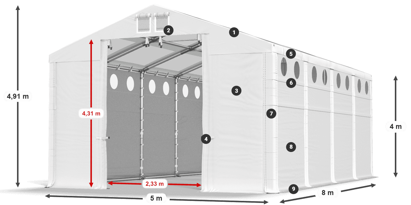 Streha: MS T 580 PVC Stene: MS O 580 PVC 4 m legenda