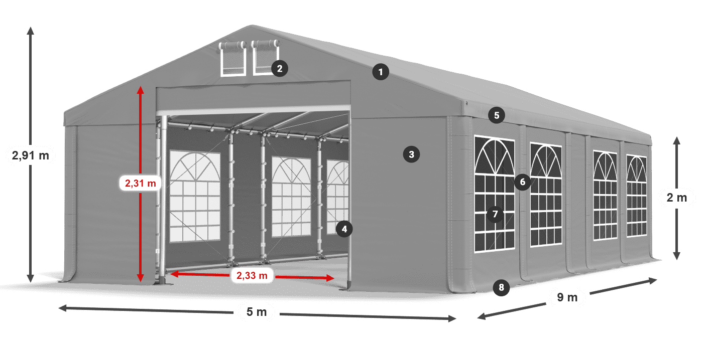 Streha: FR 620 PVC Stene: SD 500 PVC 2 m legenda