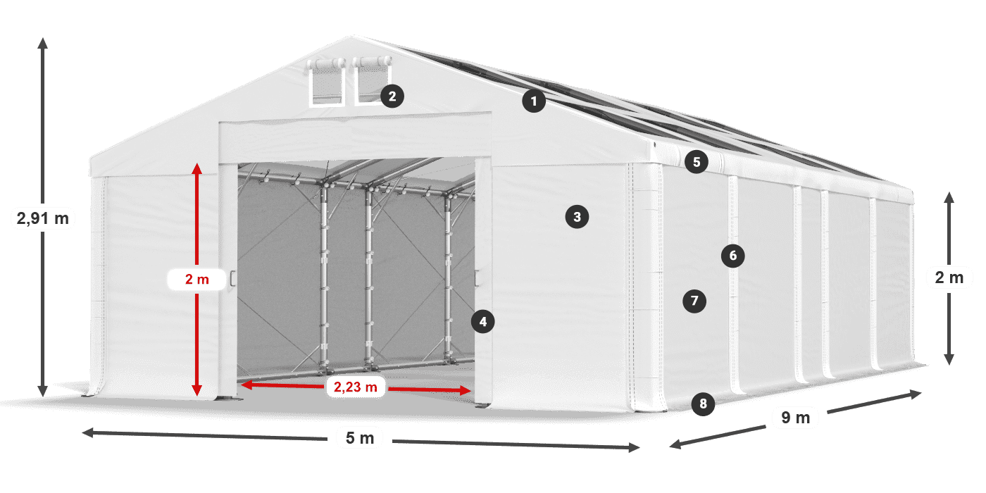 Streha: MS T 580 PVC Stene: FR 620 PVC 2 m legenda