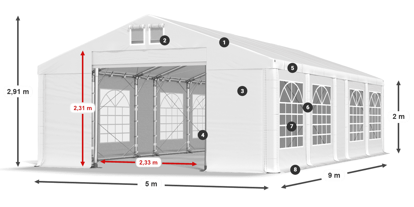 Streha: MS 580 PVC Stene: FR 620 PVC 2 m legenda