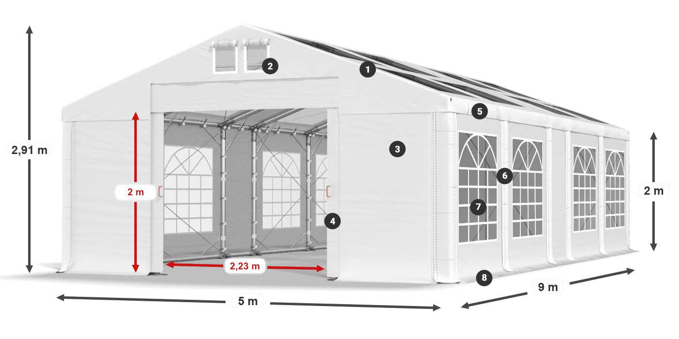 Streha: MS T 580 PVC Stene: FR 620 PVC 2 m legenda