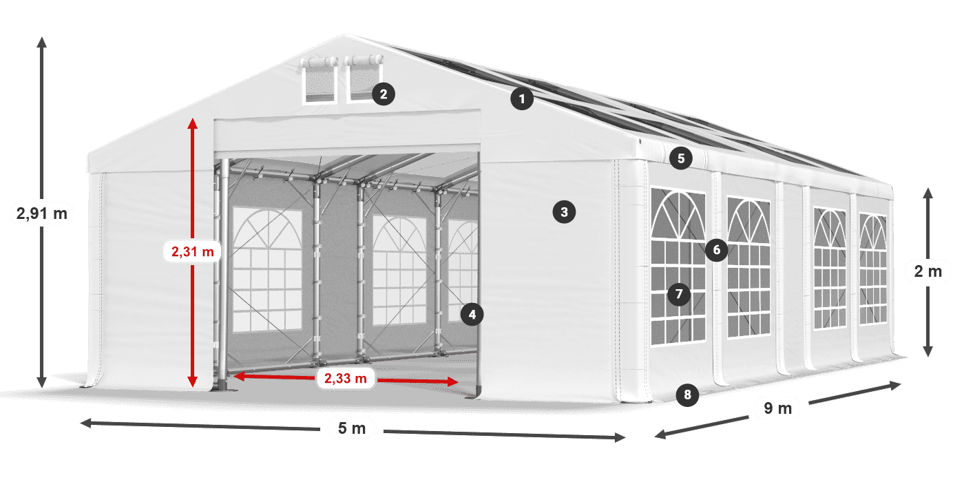 Streha: MS T 580 PVC Stene: FR 620 PVC 2 m legenda