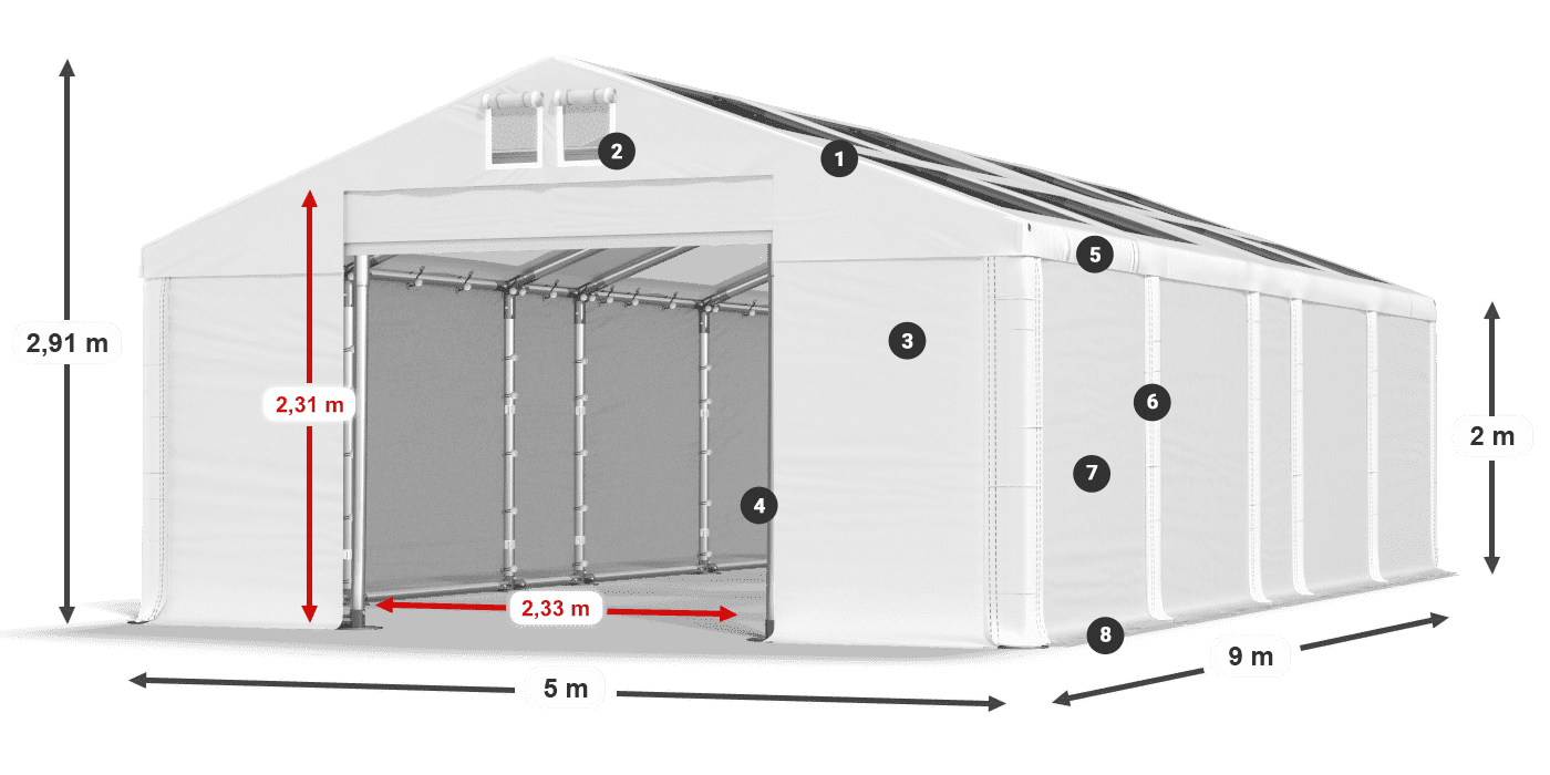 Streha: MS T 580 PVC Stene: FR 620 PVC 2 m legenda