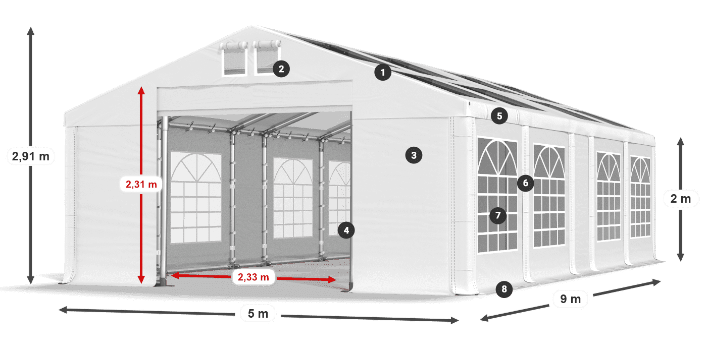Streha: MS T 580 PVC Stene: FR 620 PVC 2 m legenda