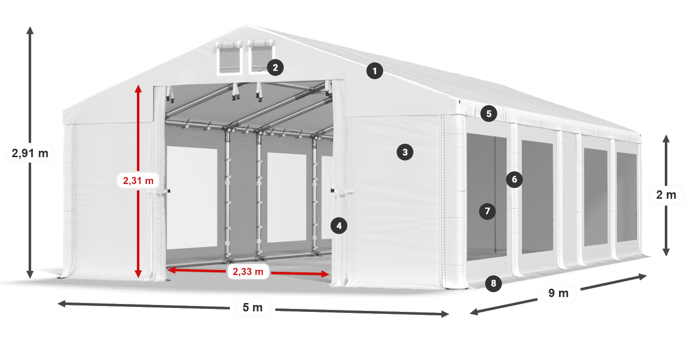 Streha: MS 580 PVC Stene: MS 580 PVC 2 m legenda