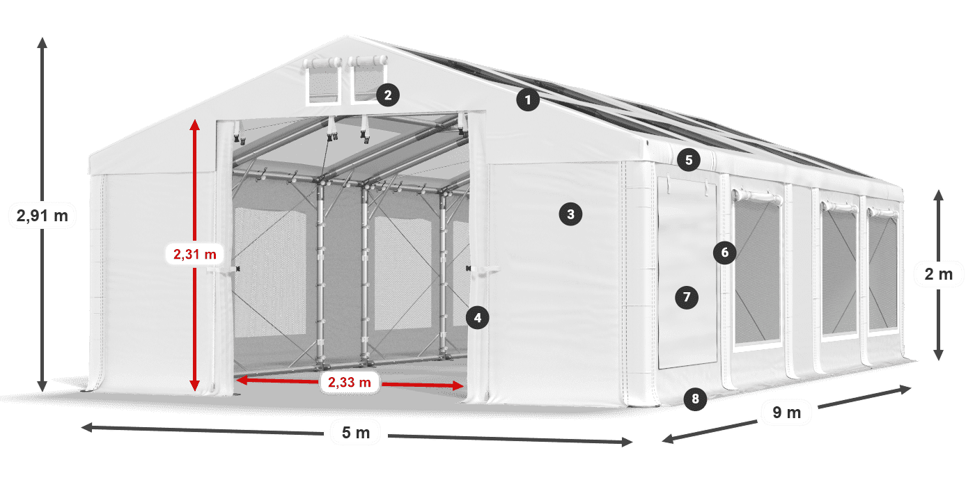 Streha: MS T 580 PVC Stene: SDM 500 PVC 2 m legenda