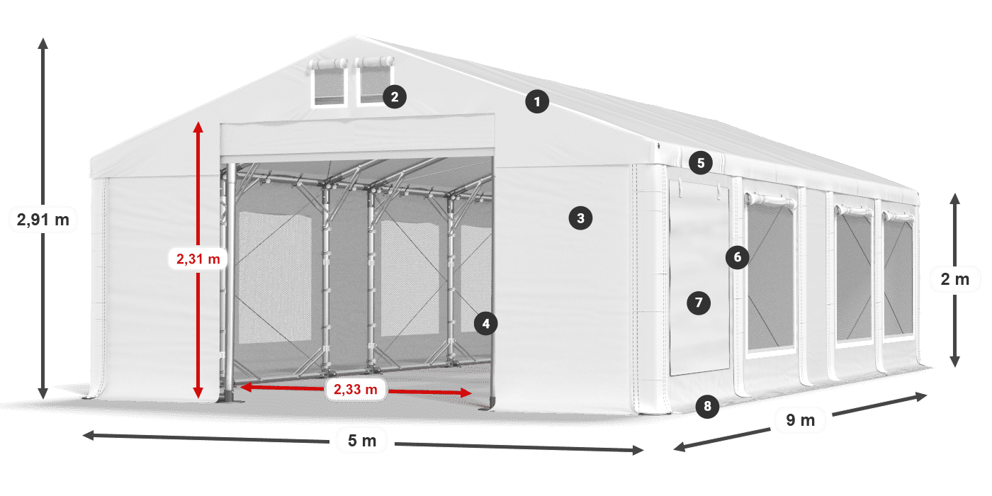 Streha: MS 580 PVC Stene: SD M 500 PVC 2 m legenda