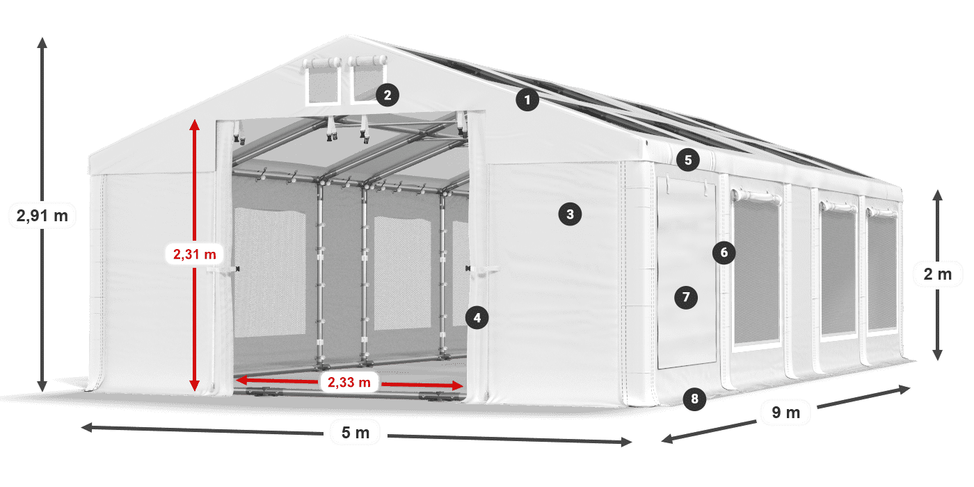 Streha: MS T 580 PVC Stene: SDM 500 PVC 2 m legenda