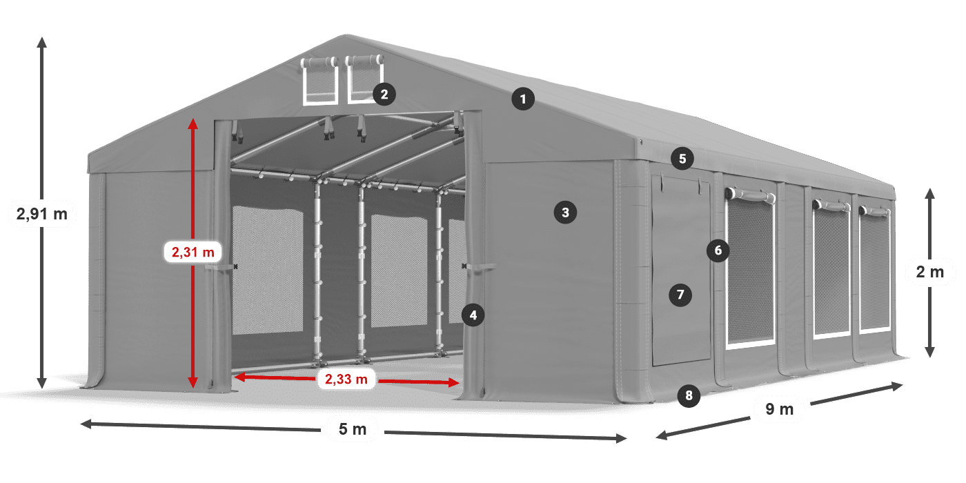 Streha: MS 580 PVC Stene: SD M 500 PVC 2 m legenda