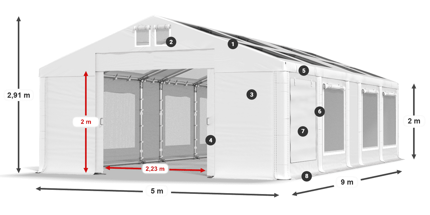Streha: MS T 580 PVC Stene: SDM 500 PVC 2 m legenda