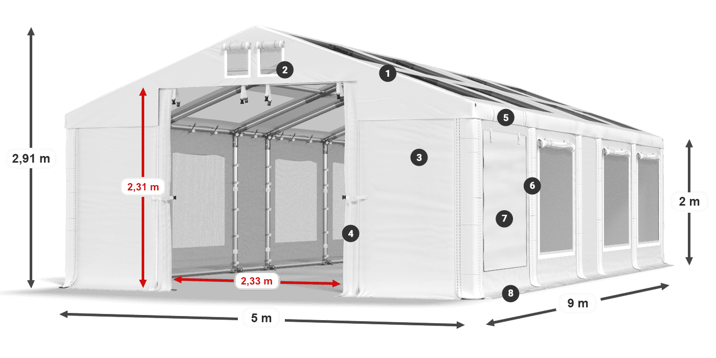 Streha: MS T 580 PVC Stene: SDM 500 PVC 2 m legenda