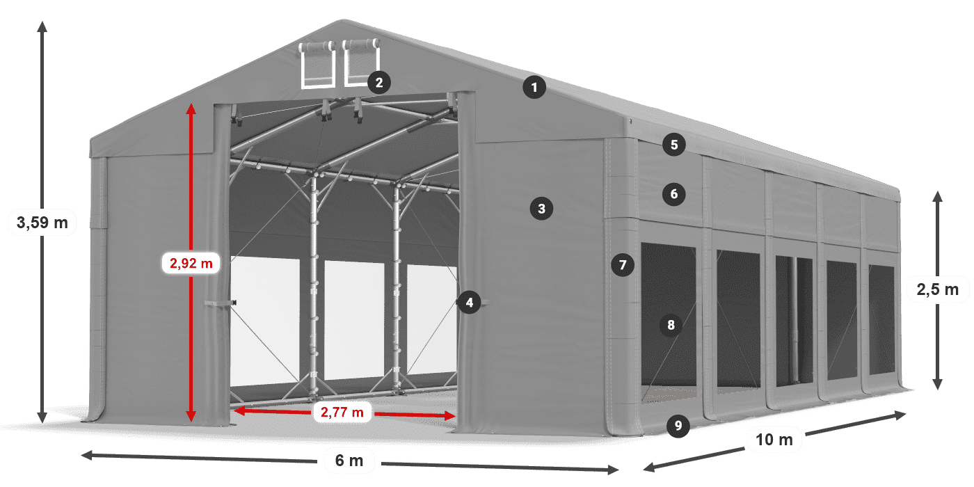 Streha: MS 580 PVC Stene: MS 580 PVC 2,5 m legenda