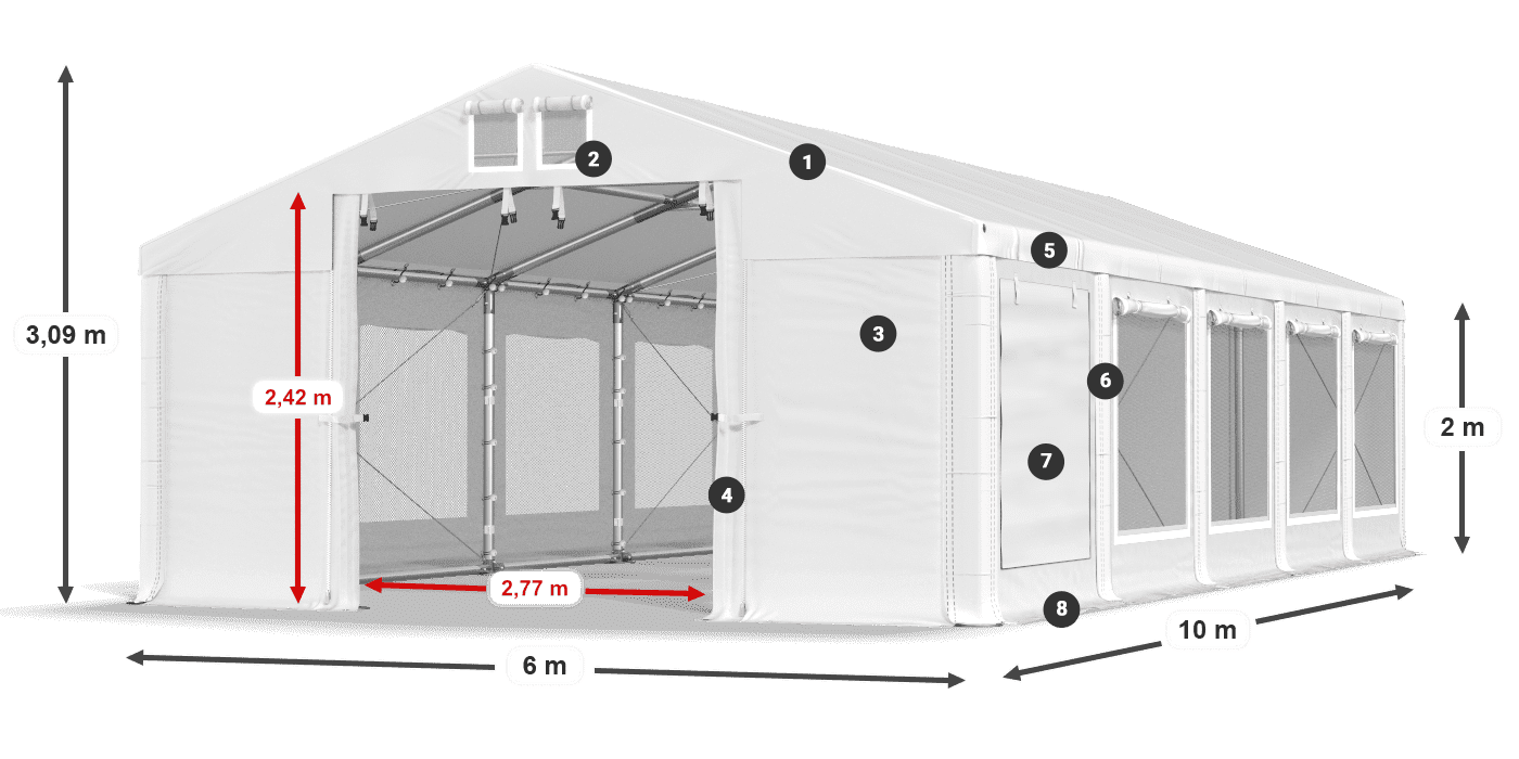 Streha: FR 620 PVC Stene: SD 500 PVC 2 m legenda