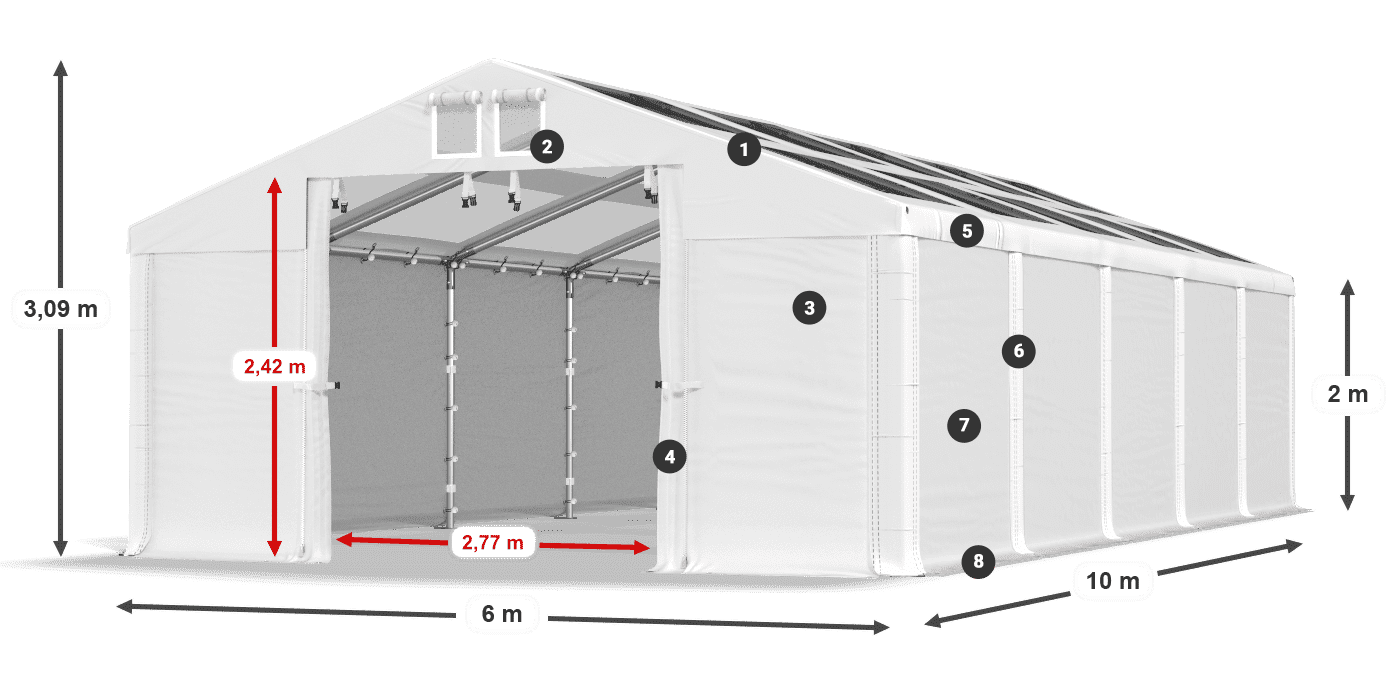 Streha: MS T 580 PVC Stene: FR 620 PVC 2 m legenda