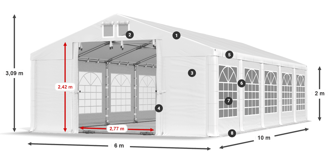 Streha: MS 580 PVC Stene: FR 620 PVC 2 m legenda