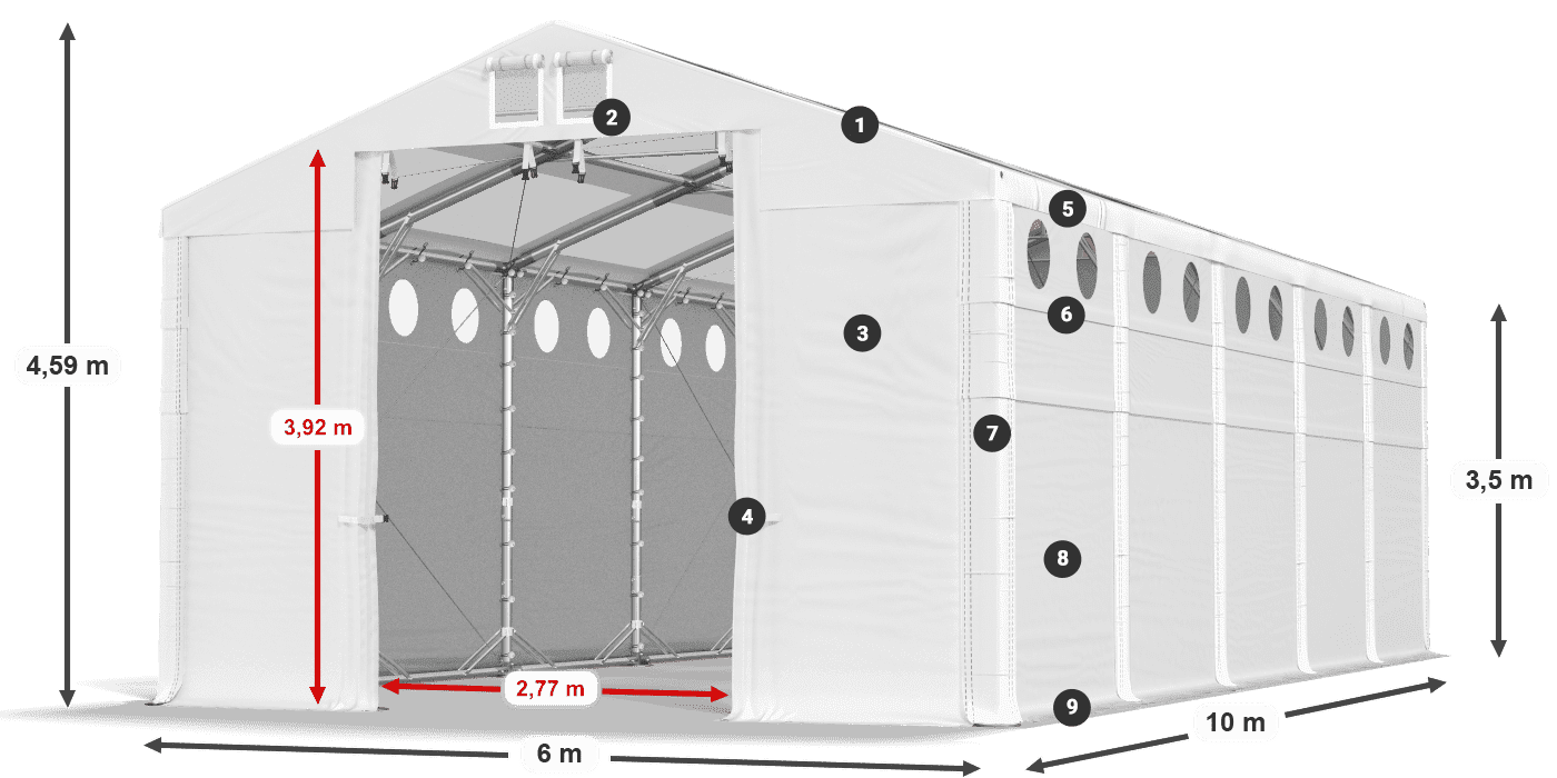 Streha: MS T 580 PVC Stene: FR O 620 PVC 3,5 m legenda