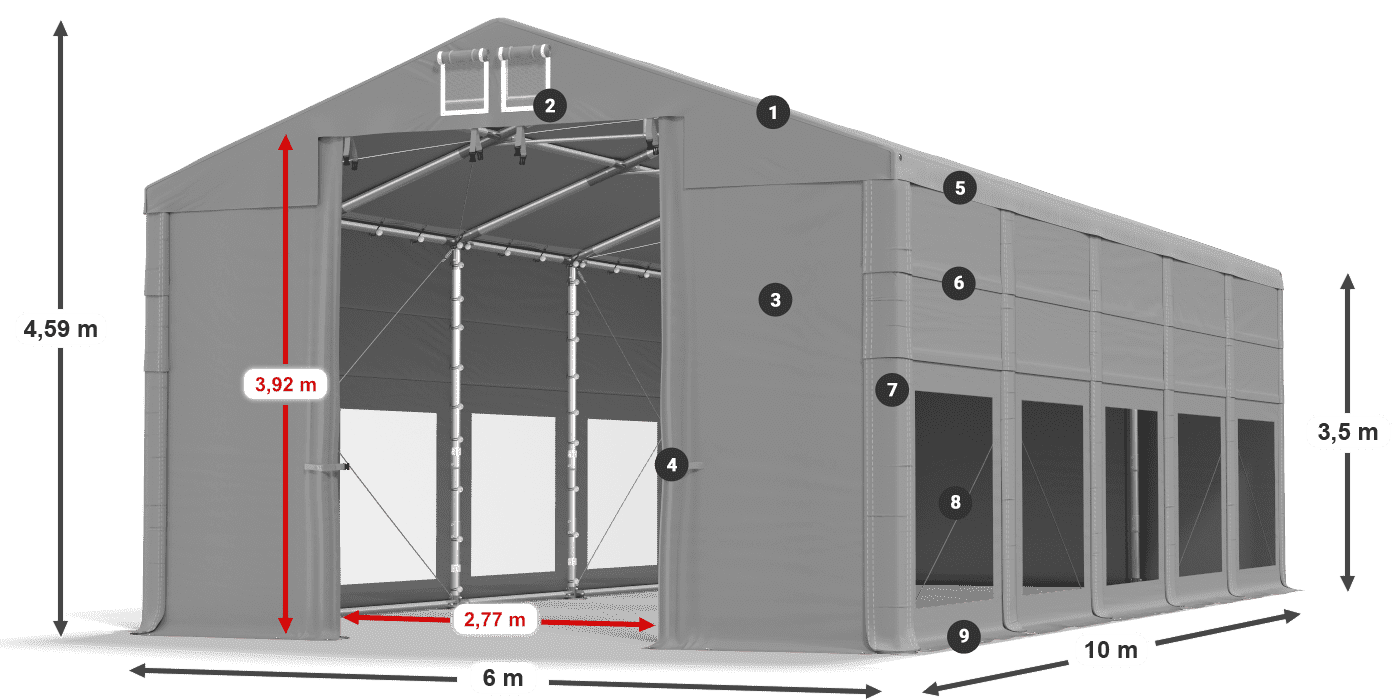 Streha: MS 580 PVC Stene: MS 580 PVC 3,5 m legenda