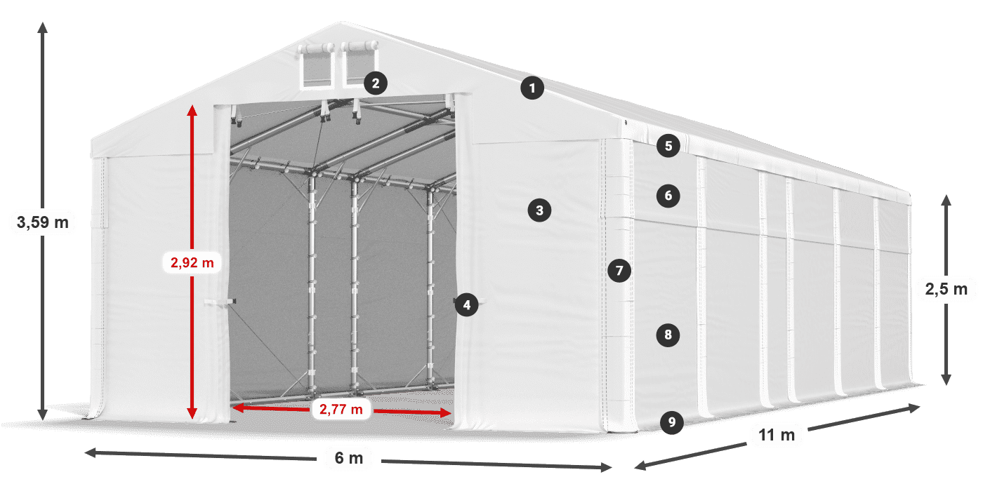 Streha: FR 620 PVC Stene: SD 500 PVC 2,5 m legenda
