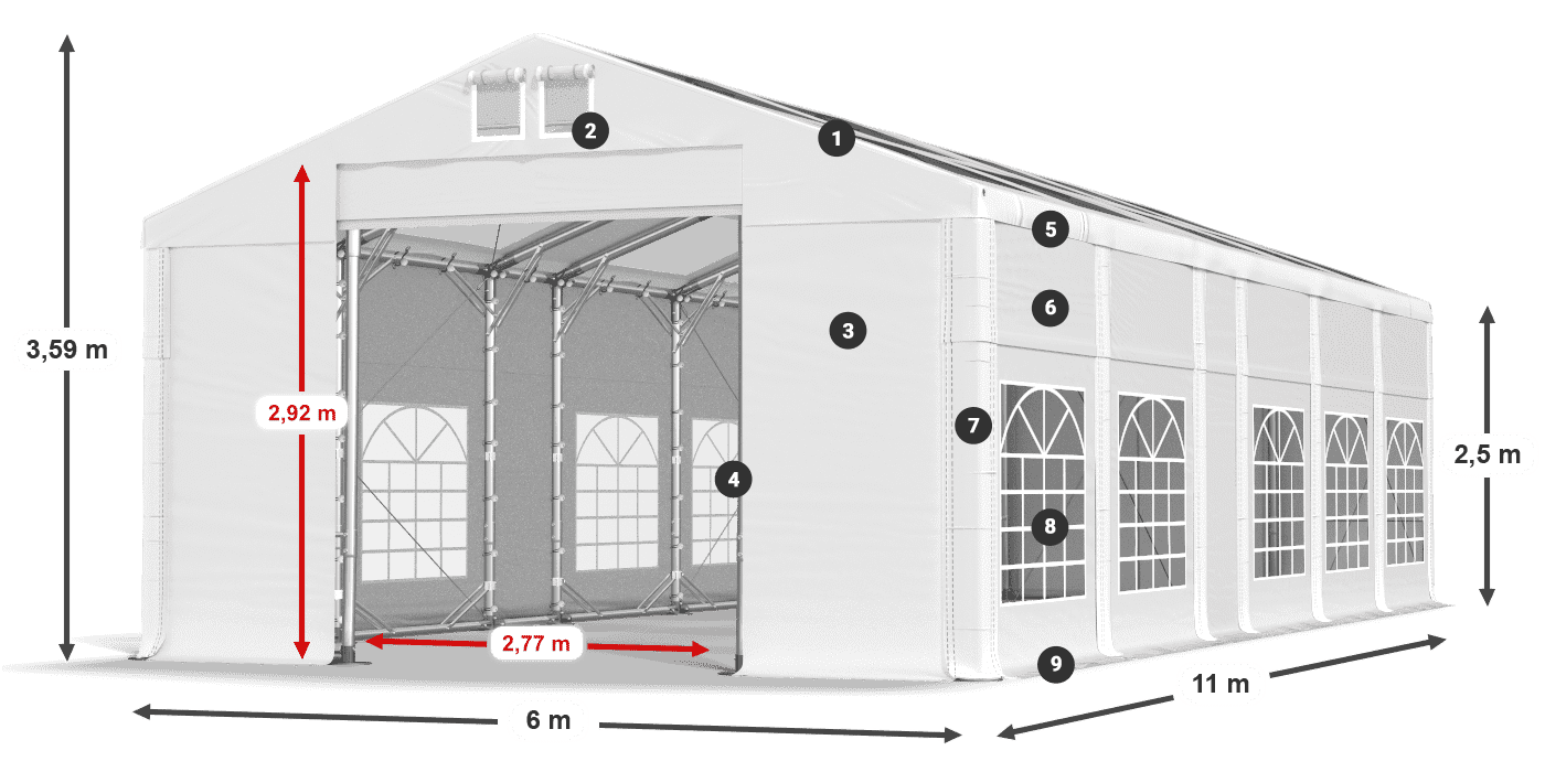 Streha: MS T 580 PVC Stene: FR 620 PVC 2,5 m legenda