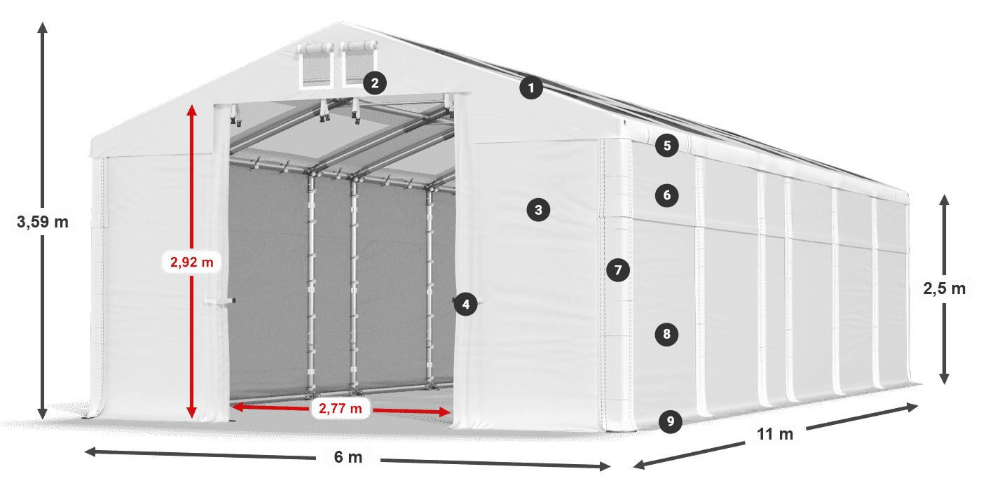 Streha: MS T 580 PVC Stene: FR 620 PVC 2,5 m legenda