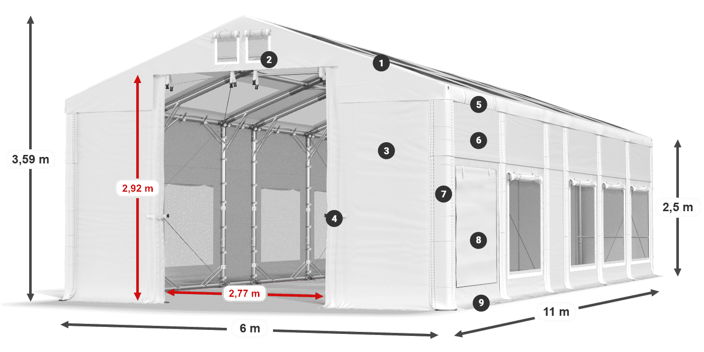 Streha: MS T 580 PVC Stene: SD M 500 PVC 2,5 m legenda