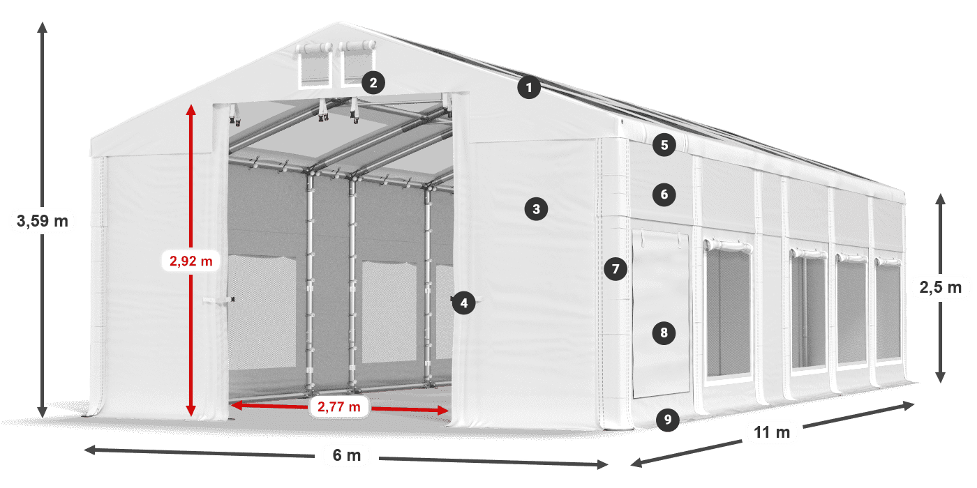 Streha: MS T 580 PVC Stene: SD M 500 PVC 2,5 m legenda