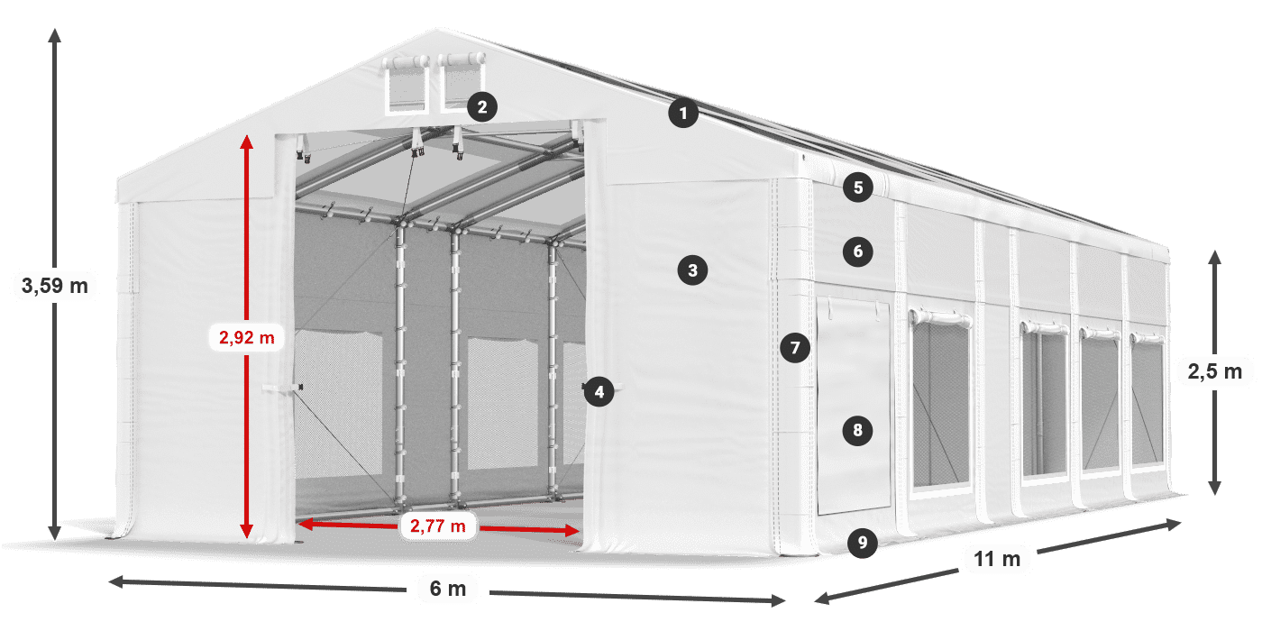 Streha: MS T 580 PVC Stene: SD M 500 PVC 2,5 m legenda