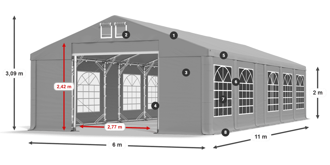Streha: FR 620 PVC Stene: SD 500 PVC 2 m legenda