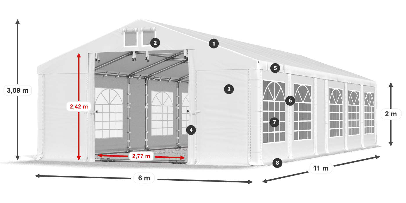 Streha: FR 620 PVC Stene: SD 500 PVC 2 m legenda