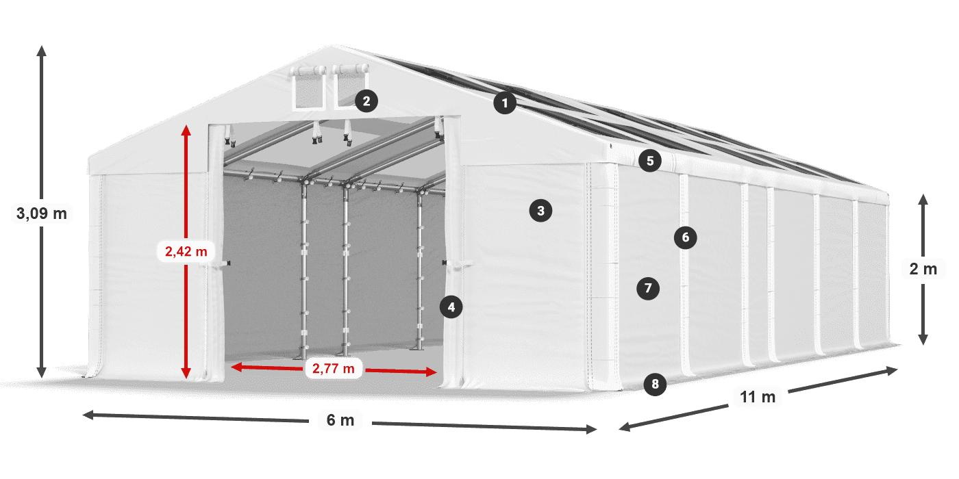 Streha: MS T 580 PVC Stene: FR 620 PVC 2 m legenda
