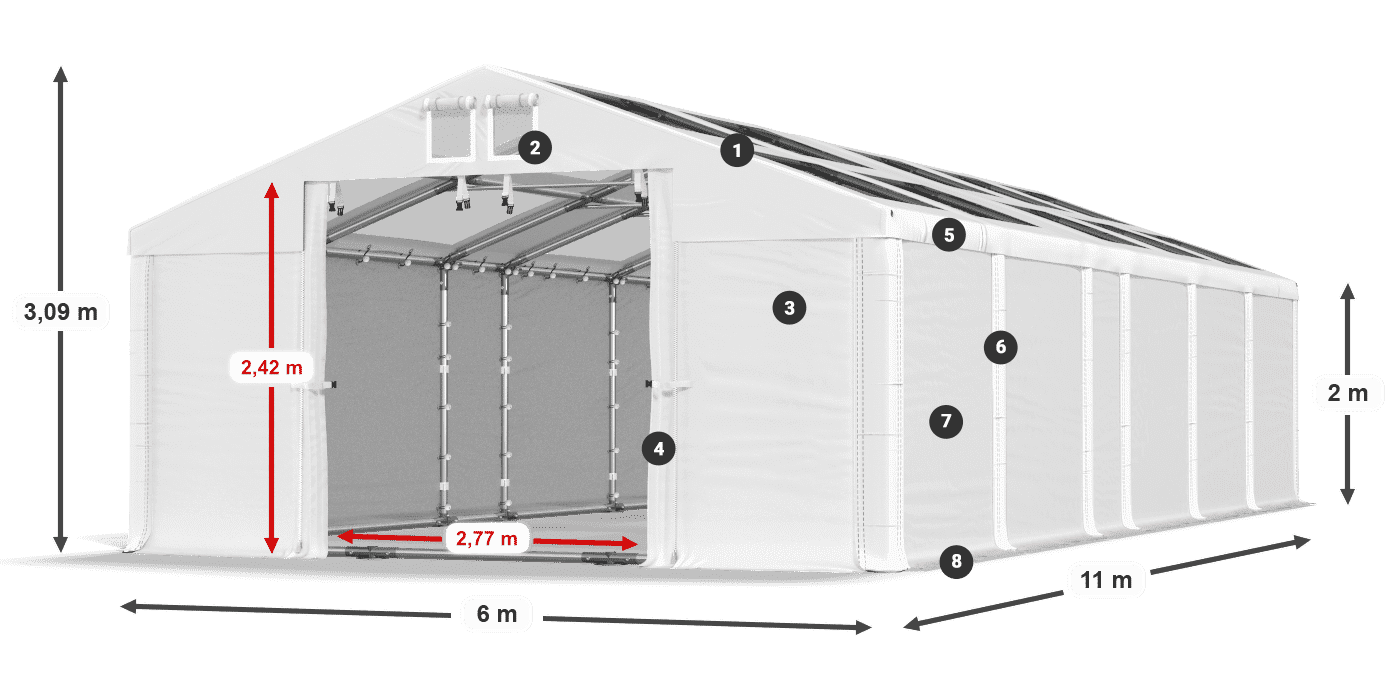 Streha: MS T 580 PVC Stene: FR 620 PVC 2 m legenda