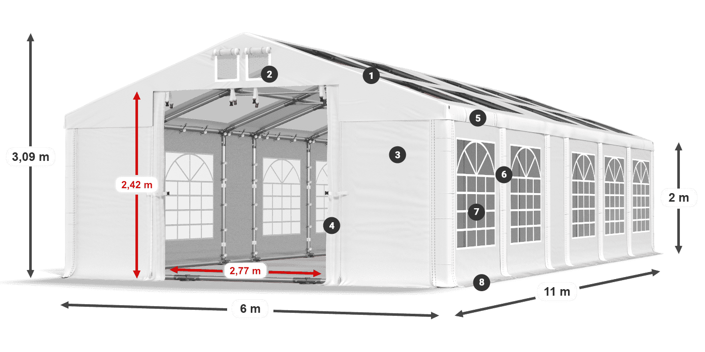 Streha: MS T 580 PVC Stene: FR 620 PVC 2 m legenda