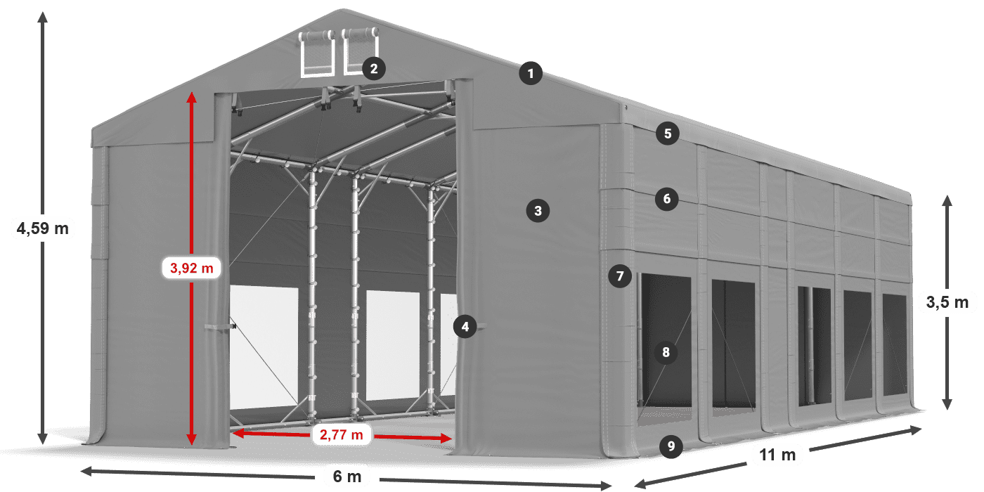 Streha: FR 620 PVC Stene: MS 580 PVC 3,5 m legenda